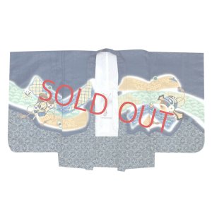 画像2: 七五三 お正月 節句などに 5歳 男の子用 羽織 単品（合繊） ※羽織紐付き【紺、鷹に束ね熨斗・鼓】 (2)