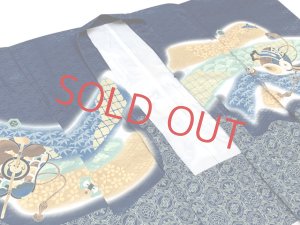 画像4: 七五三 お正月 節句などに 5歳 男の子用 羽織 単品（合繊） ※羽織紐付き【紺、鷹に束ね熨斗・鼓】 (4)