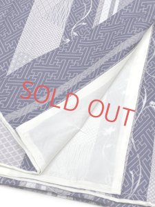 画像5: 洗える着物 小紋 袷 コーディネートセット レディース着物と半幅帯作り帯セット 袷 Mサイズ【青紺系、紗綾型】 (5)