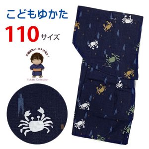 画像1: 子供浴衣 男の子 変わり織 キッズ浴衣 110サイズ【濃紺、蟹と矢羽】 (1)