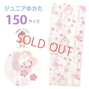画像1: 浴衣 ジュニア 女の子 150サイズ 子供浴衣 ゆかた 単品【生成り系、梅】 (1)