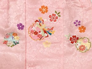 画像6: 七五三 着物 3歳 正絹 フルセット 女の子 友禅 絵羽柄の着物 被布セット【ピンクｘ赤、鞠と桜】 (6)