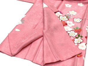 画像9: 七五三 着物 3歳 正絹 フルセット 女の子 友禅 絵羽柄の着物 被布セット【水色ｘピンク、鞠と桜】 (9)