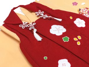 画像7: 【ちょっと訳あり品】七五三 着物 3歳 正絹 フルセット 女の子 友禅 絵羽柄の着物 被布セット【赤ｘ黄色、梅】 (7)