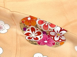 画像4: 七五三 着物 3歳 女の子 フルセット 正絹 友禅柄 三つ身の絵羽着物 小寸結び帯・小物セット【薄黄色系、梅】 (4)