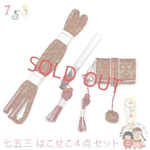 画像1: はこせこセット 龍村美術織物 七五三 女の子 筥迫セット 帯締め 筥迫 ビラ簪 扇子 4点セット【赤系、鴛鴦唐草文錦】 (1)