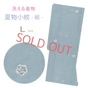 画像1: 洗える着物 絽 駒絽 小紋 夏物 着物 夏きもの レディース Lサイズ【青緑、桜】 (1)