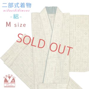 画像1: 夏の二部式着物 洗える着物 絽 小紋柄の着物 Mサイズ【ベージュ、絣系】 (1)