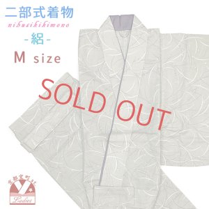画像1: 夏の二部式着物 洗える着物 絽 小紋柄の着物 Mサイズ【グレージュ、露芝】 (1)