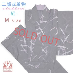 画像1: 夏の二部式着物 洗える着物 絽 小紋柄の着物 Mサイズ【濃紫、流水にトンボ】 (1)
