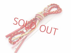 画像5: 七五三 結び帯 箱せこセット 金襴生地 ペアセット 7歳用(大寸)、5歳用(中寸) 合繊【赤、桜に雪輪・市松】 (5)