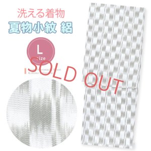 画像1: 洗える着物 絽 小紋 女性用 夏物着物 Lサイズ【グレー系 市松風】 (1)
