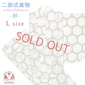 画像1: 夏の二部式着物 洗える着物 紗 小紋柄の着物 Lサイズ【生成り、亀甲】 (1)