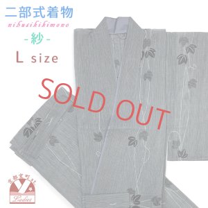 画像1: 夏の二部式着物 洗える着物 紗 小紋柄の着物 Lサイズ【グレー、鶴】 (1)