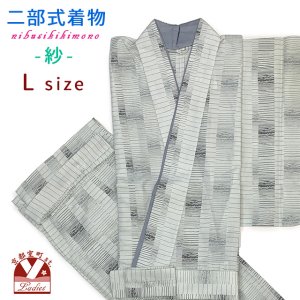 画像1: 夏の二部式着物 洗える着物 紗 小紋柄の着物 Lサイズ【オフホワイト系、変わり縞】 (1)