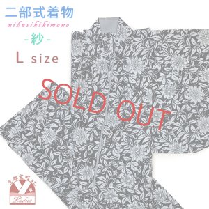 画像1: 夏の二部式着物 洗える着物 紗 小紋柄の着物 Lサイズ【黒系、ダリア】 (1)