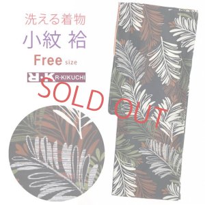 画像1: 【現品限りのセール価格】 洗える着物 袷 小紋 「R・K(リョウコキクチ)」ブランドの着物 フリーサイズ【黒 葉】 (1)