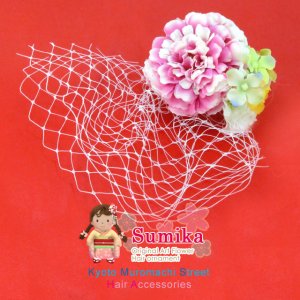 画像1: こども髪飾り “sumika” オリジナルアートフラワー髪飾り【ピンク チュール】 (1)
