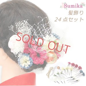 画像1: 髪飾り “Sumika” プロ仕様 オリジナル 色々アレンジできるフラワー髪飾り・チュール 24点セット【赤白系】 (1)