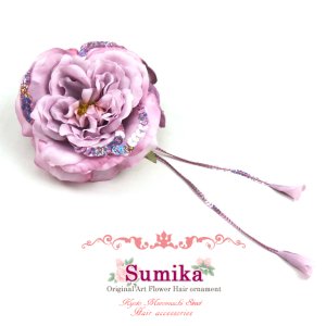 画像1: 成人式・卒業式に　“Sumika”プロ仕様のオリジナル大花髪飾り【パープル、ローズにスパンコール】 (1)