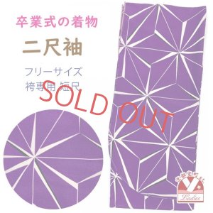 画像1: 卒業式の着物 小紋柄の二尺袖 単品 ショート丈 フリーサイズ【紫、麻の葉】 (1)