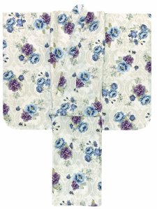 画像3: 七五三 7歳 女の子用 小紋柄 四つ身の着物と結び帯 他 フルセット【生成り系、クラシカルモダンローズ】 (3)