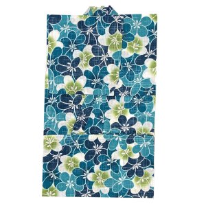 画像2: 女の子浴衣 へこ帯セット 90サイズ こども浴衣 絞り染め兵児帯 セット【青緑系、花】 (2)