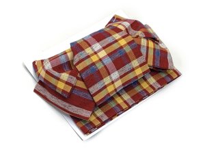 画像2: 半幅帯 作り帯 リボン返し結び帯 合繊 綿混合生地【赤系、チェック】 (2)