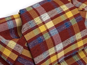 画像3: 半幅帯 作り帯 リボン返し結び帯 合繊 綿混合生地【赤系、チェック】 (3)
