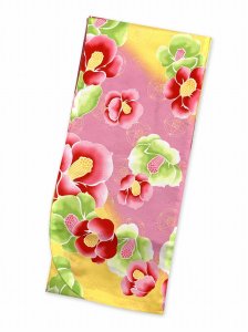 画像4: 卒業式 袴セット 女性用 二尺袖の着物(小振袖 ショート丈)と刺繍袴のセット【黄緑ｘピンク、椿】 (4)