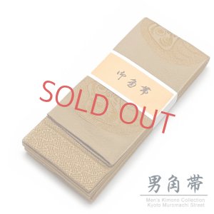 画像1: メンズ 角帯 男性用 粋な絵柄の帯 着物や浴衣に 結び方のしおり付き【金茶、だるま】 (1)