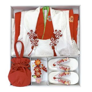 画像10: 七五三着物 3歳 正絹 友禅風柄の被布コートと着物 オリジナル・コーディネートセット【紅白、鈴と束ね熨斗】 (10)