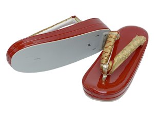 画像7: 草履バッグセット 振袖用 帯生地使用のバッグと2枚芯の草履 フリーサイズ【レッド＆ゴールド】 (7)