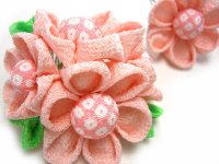 画像1: オリジナル手作り髪飾り-ちりめん・ピンクの花　2本セット