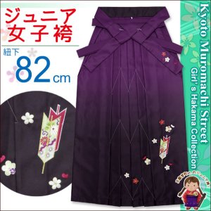 画像1: 卒業式 小学生向け ジュニアサイズの女の子用刺繍入りぼかし袴(140サイズ)【紫、矢絣と梅】 (1)