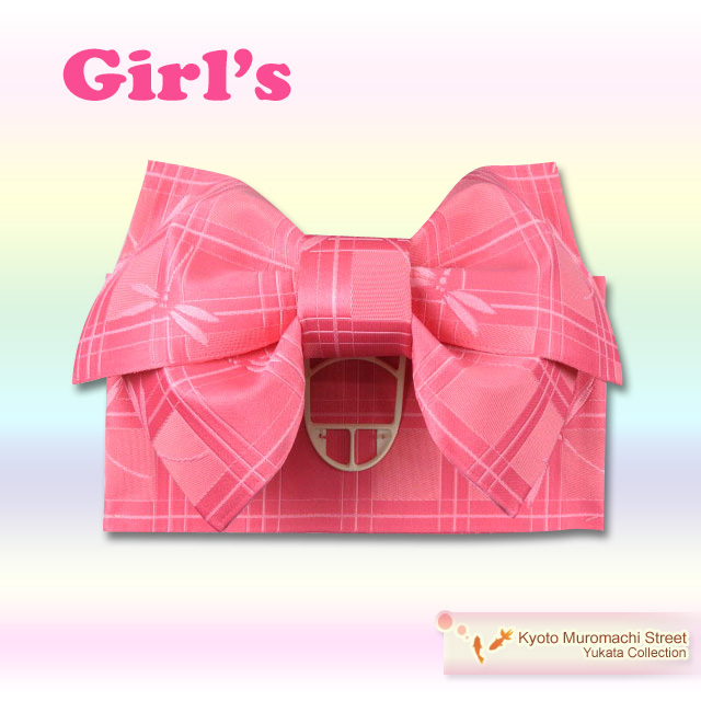 子供浴衣帯 女の子用作り帯(結び帯)【ピンク、トンボ】