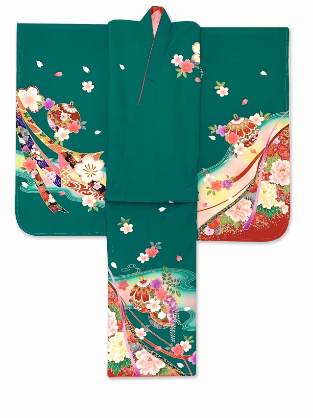 七五三 7歳 女の子 正絹 着物セット日本製 正絹 絵羽付け 四つ身の着物 