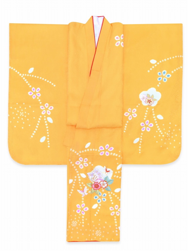 七五三 7歳女の子用正絹の着物 日本製 本絞り 刺繍入り 絵羽柄の子供