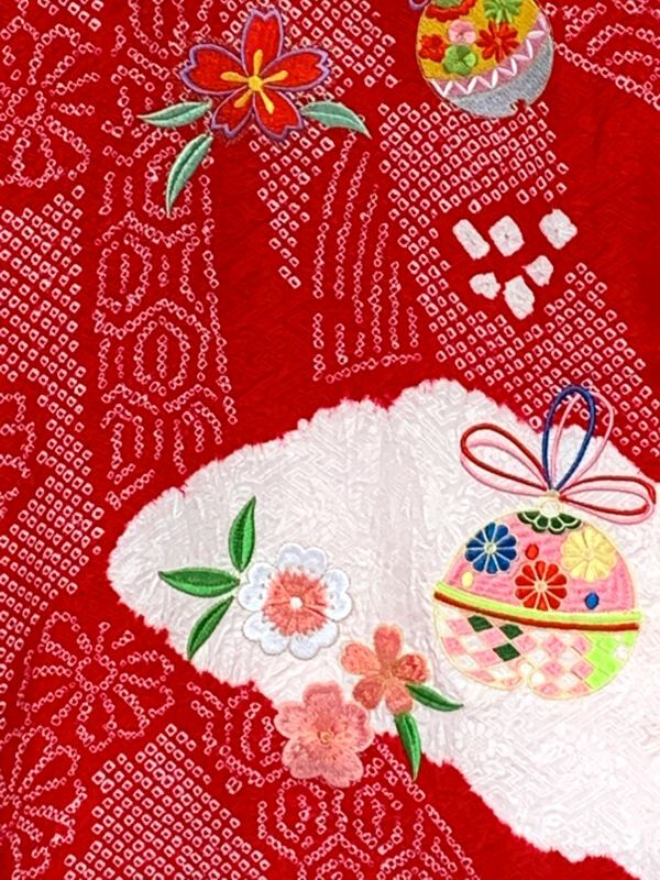 お宮参り 女の子 初着 産着 正絹 長襦袢付き 赤 鶴 刺繍 収納ケース付き