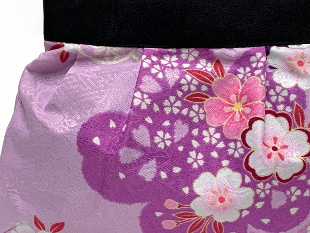 和柄の手提げ和柄ミニバッグ 手提げ袋 ポーチ 着物や浴衣姿に【紫、桜】
