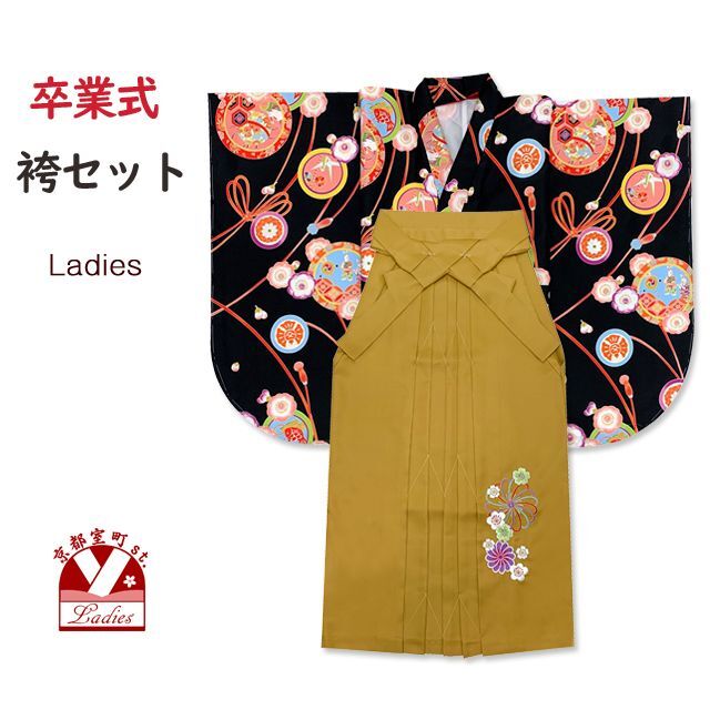 卒業式 袴セット 女子用 二尺袖着物 小振袖 ショート丈 刺繍袴 2点