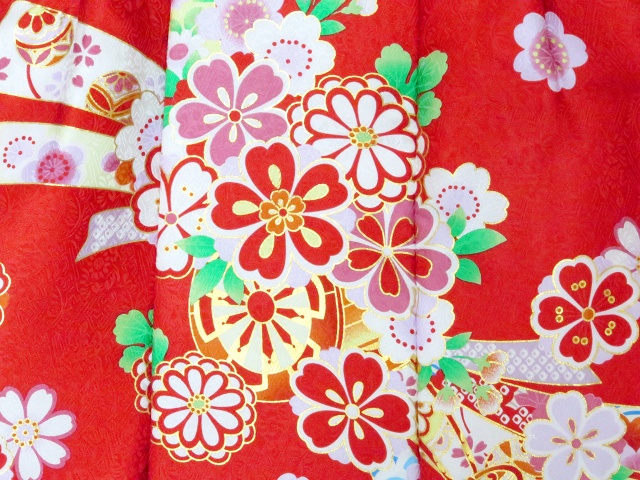 七五三 着物 “花ひめ” 3歳 女の子用 被布コートセット 正絹【赤ｘ赤
